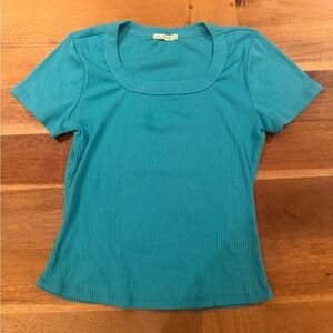 Heart Hips Turquoise Ribbed Short Sleeve Top